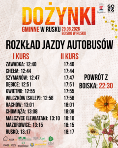 Read more about the article 🚌 DARMOWY TRANSPORT NA DOŻYNKI GMINNE W RUSKU 2026! 🌾