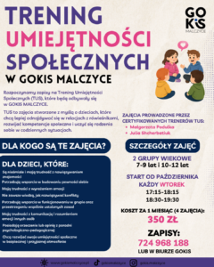 Read more about the article NOWOŚĆ W GOKiS Malczyce – TRENING UMIEJĘTNOŚCI SPOŁECZNYCH (TUS)! 🌟